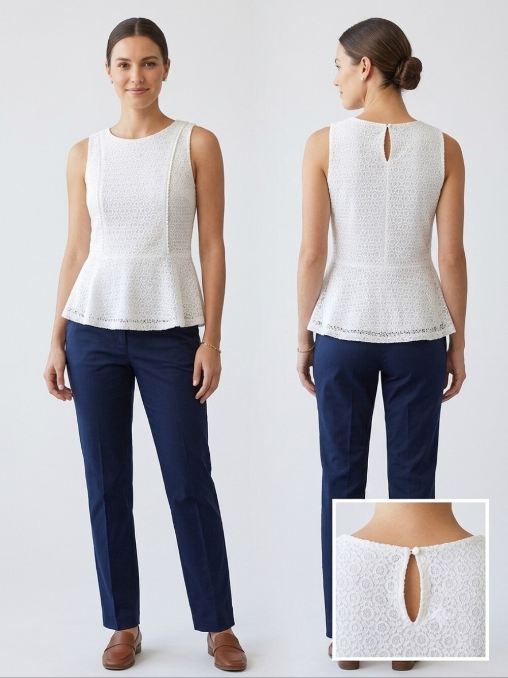 Liz Claiborne Career White Lace Peplum Tank Top